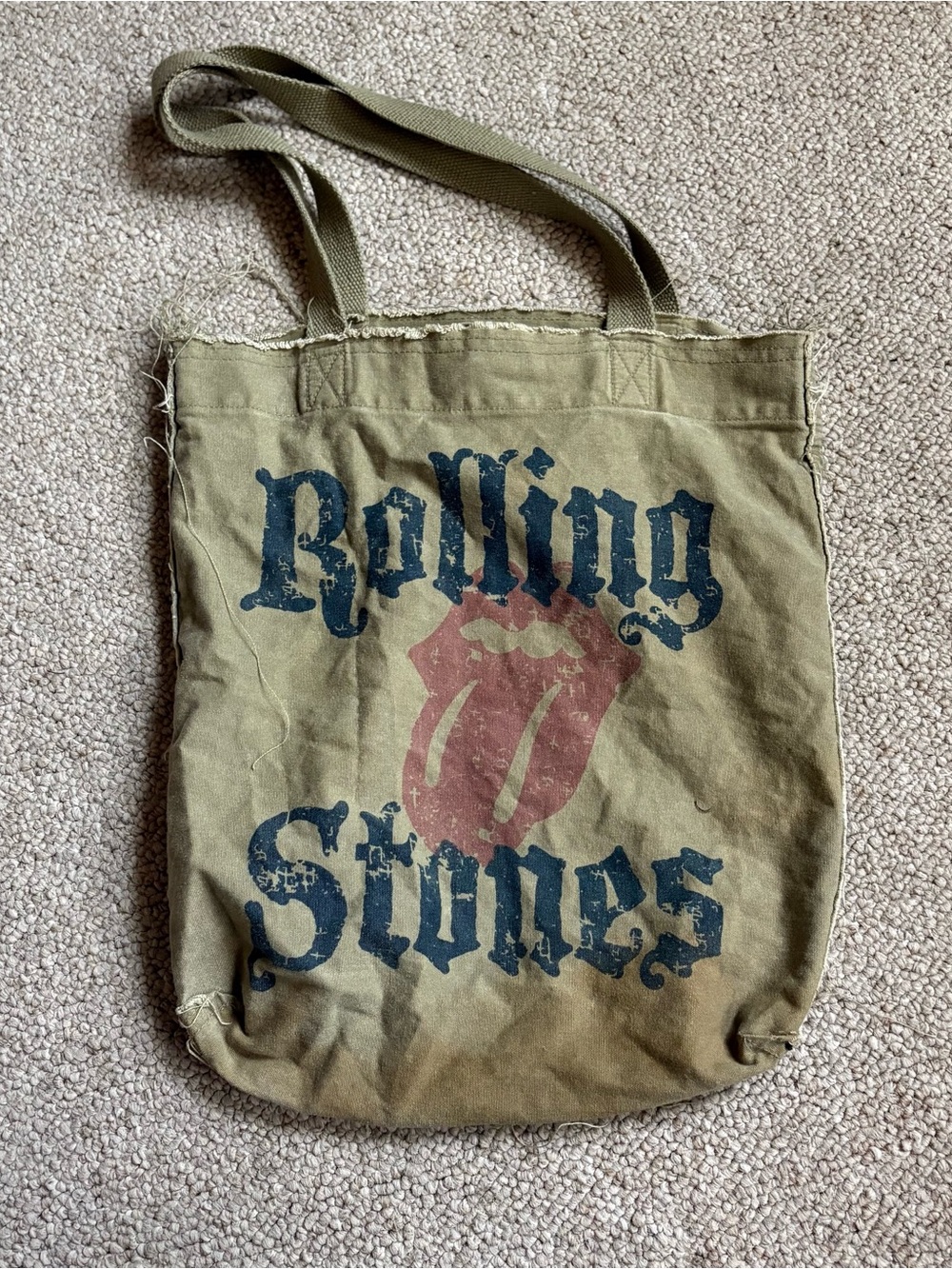 Rolling Stones Olive Canvas Tote with Iconic Tongue Logo